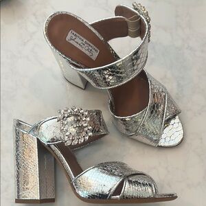 Tabitha Simmons Silver Snake Print Leather Heels, Reyner Womens 9/39